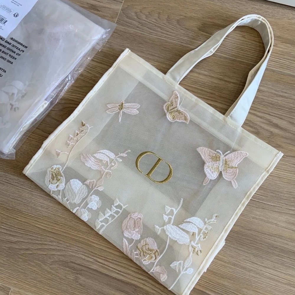 Dior Cream and Gold Embroidered Tote